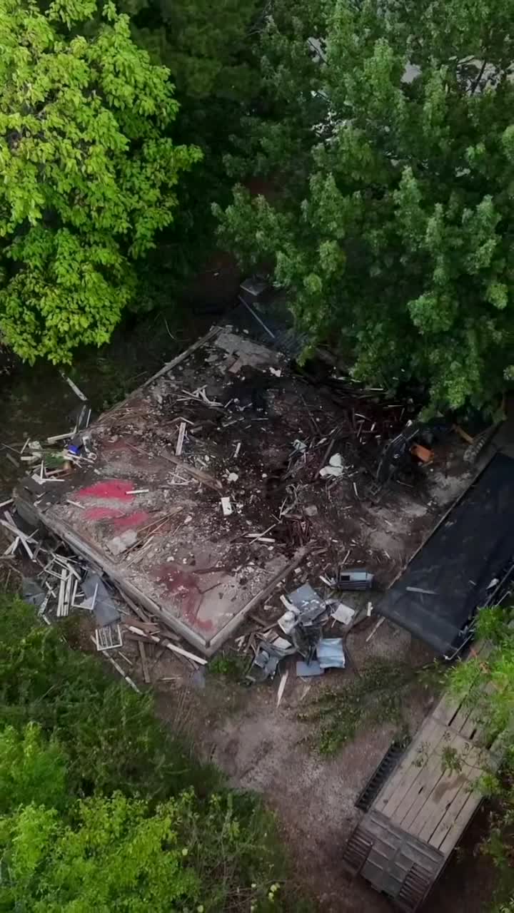 Demolished structure seen from above